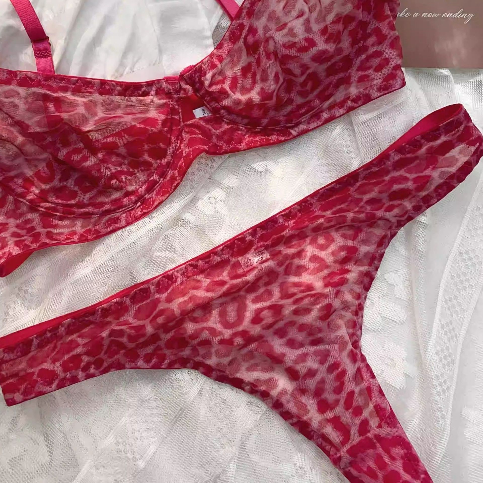 Sexy Leopard Print Lingerie Set for Women, Pure Desire Style, Thin Cup, Minimizing, Breathable, Soft Underwire, Anti-Sagging, Lift-Up Half Cup Bra