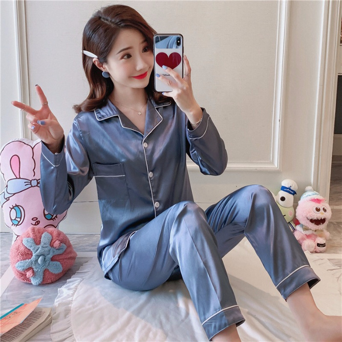 Spring Summer Ice Silk Pajamas for Women Long Sleeve 10 Colors Plus Size Loose M-5XL Homewear Imitation Silk Set Autumn