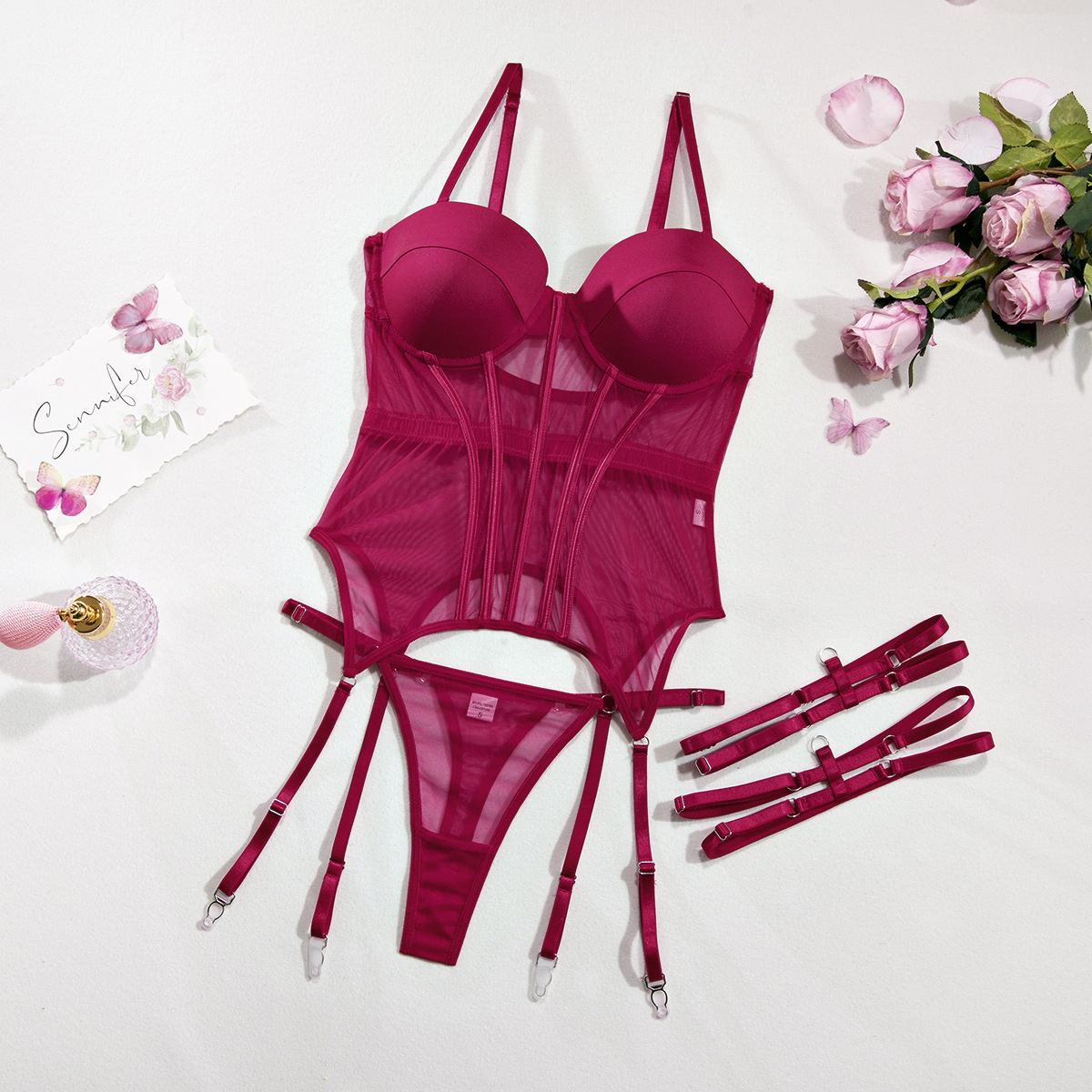  New Comfortable Mesh Breathable Shaping Two-Piece Set with Underwire and Leg Rings-SLIQIA