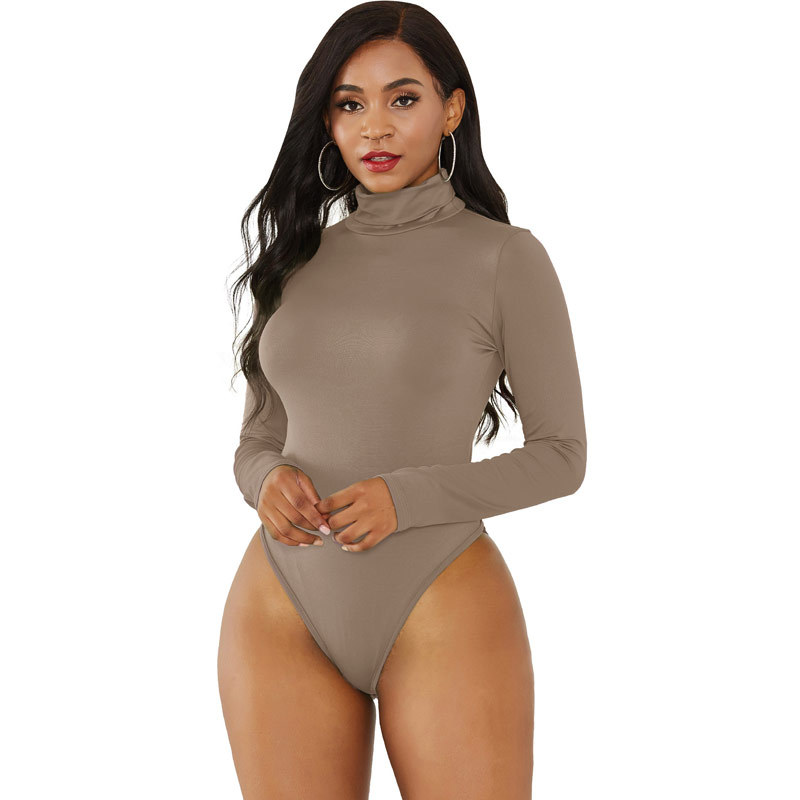 Sexy Women's Clothing 12 Colors Long Sleeve High Neck Slim Fit Solid Color Tight Bodysuit Winter-SLIQIA