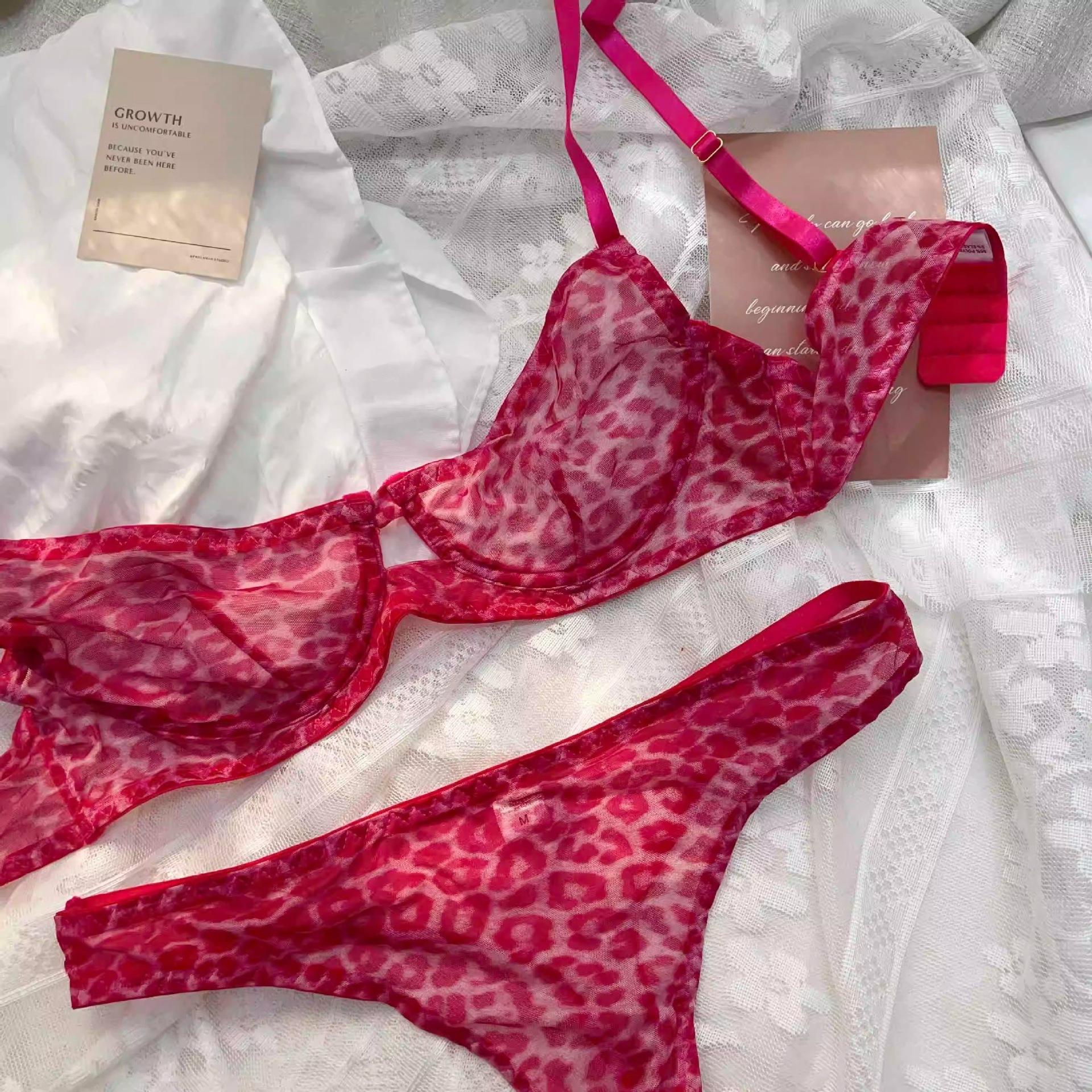 Sexy Leopard Print Lingerie Set for Women, Pure Desire Style, Thin Cup, Minimizing, Breathable, Soft Underwire, Anti-Sagging, Lift-Up Half Cup Bra