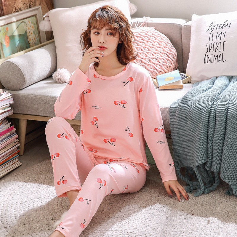 Simple Style Spring and Autumn Pajamas for Women Korean Style Solid Color Plaid Long Sleeve Wearable Loose Homewear Set