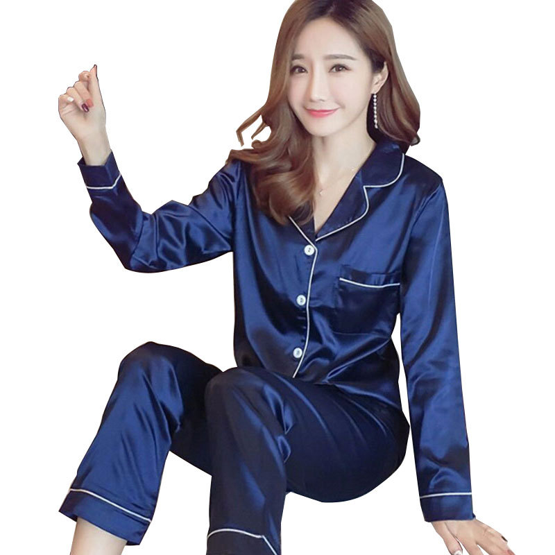 Spring Summer Ice Silk Pajamas for Women Long Sleeve 10 Colors Plus Size Loose M-5XL Homewear Imitation Silk Set Autumn