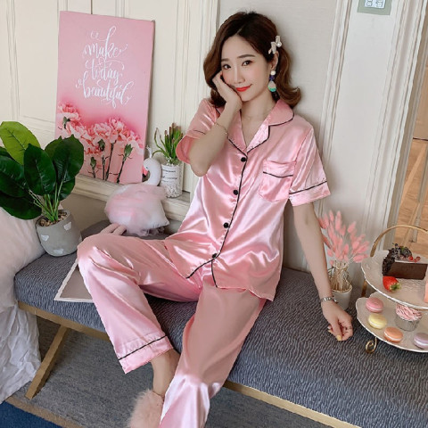Spring Summer Ice Silk Pajamas for Women Long Sleeve 10 Colors Plus Size Loose M-5XL Homewear Imitation Silk Set Autumn