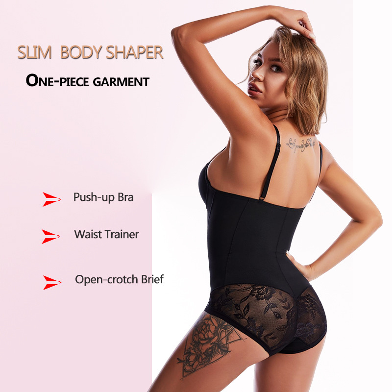 Deep V Lace Shapewear with Bra Support Hook Open Crotch Corset-SLIQIA