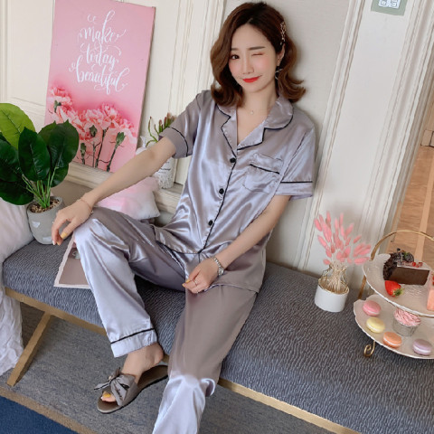 Spring Summer Ice Silk Pajamas for Women Long Sleeve 10 Colors Plus Size Loose M-5XL Homewear Imitation Silk Set Autumn