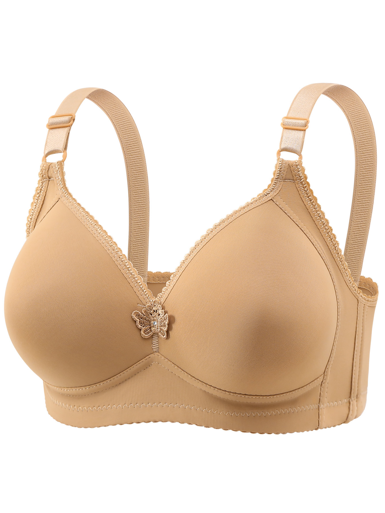 Thin Cotton Cup Plus Size Side Breast Adjustment Bra Lace Push-Up Wireless Sexy Women's Underwear -SLIQIA