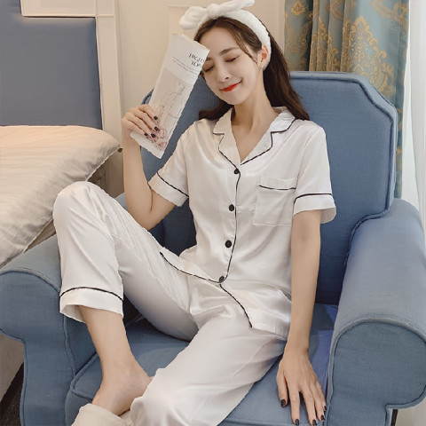 Spring Summer Ice Silk Pajamas for Women Long Sleeve 10 Colors Plus Size Loose M-5XL Homewear Imitation Silk Set Autumn
