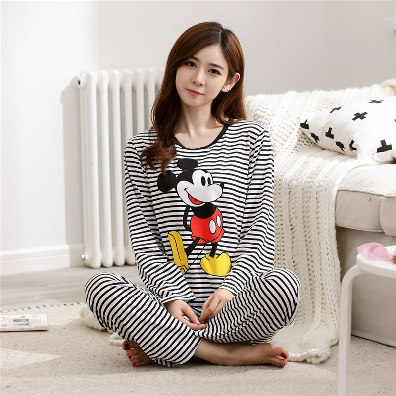 Spring and Autumn New Long Sleeve Pajamas Women's Trousers plus Size Cute Cartoon Pajamas Women's Winter Homewear Suit 