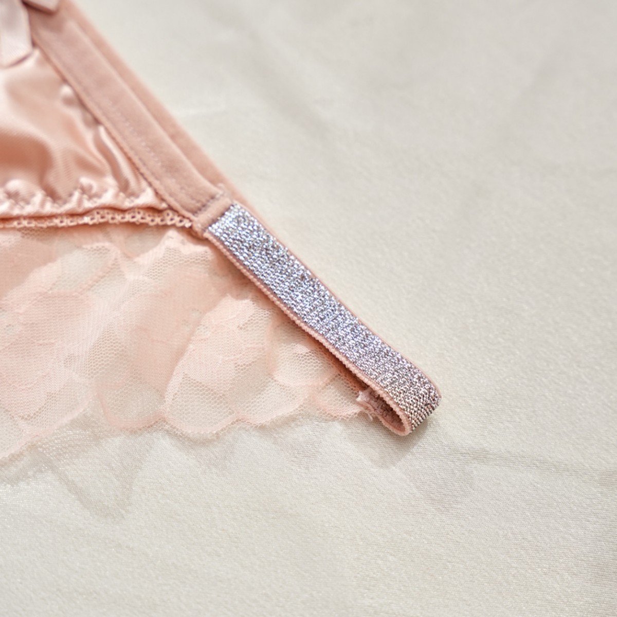 Pure Desire French Bow Satin Women's Triangle Panties Silky Satin Pearl Lace Sexy Thin Strap Women's Underwear-SLIQIA