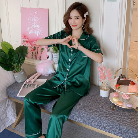 Spring Summer Ice Silk Pajamas for Women Long Sleeve 10 Colors Plus Size Loose M-5XL Homewear Imitation Silk Set Autumn