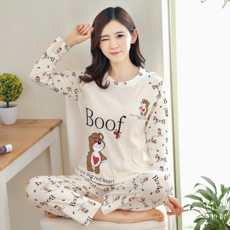 Spring and Autumn New Long Sleeve Pajamas Women's Trousers plus Size Cute Cartoon Pajamas Women's Winter Homewear Suit 