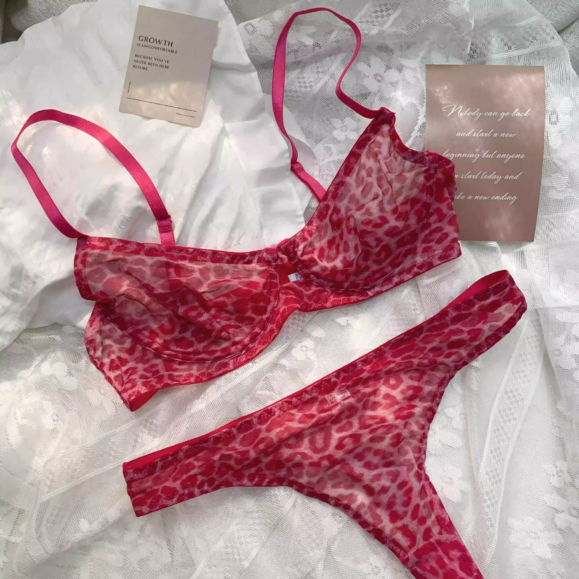 Sexy Leopard Print Lingerie Set for Women, Pure Desire Style, Thin Cup, Minimizing, Breathable, Soft Underwire, Anti-Sagging, Lift-Up Half Cup Bra