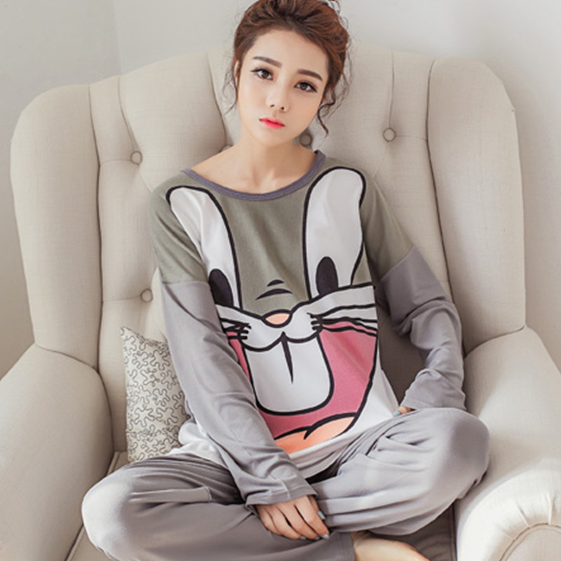 Spring and Autumn New Long Sleeve Pajamas Women's Trousers plus Size Cute Cartoon Pajamas Women's Winter Homewear Suit 