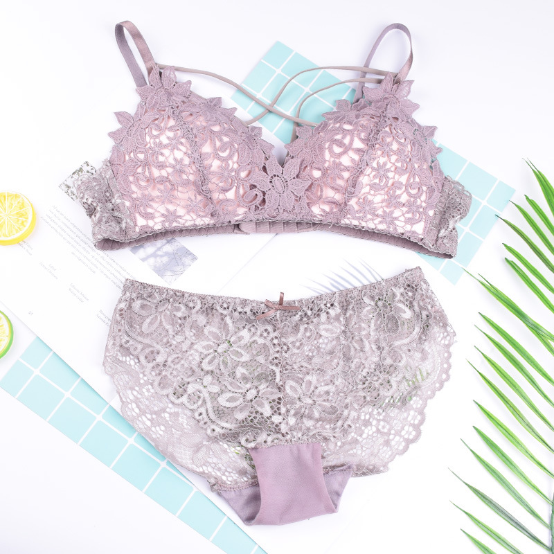 Factory Direct Sale Secret Love Wireless Bra Small Chest Embroidery Push-Up Sexy Thin Triangle Cup Women's Bra Set