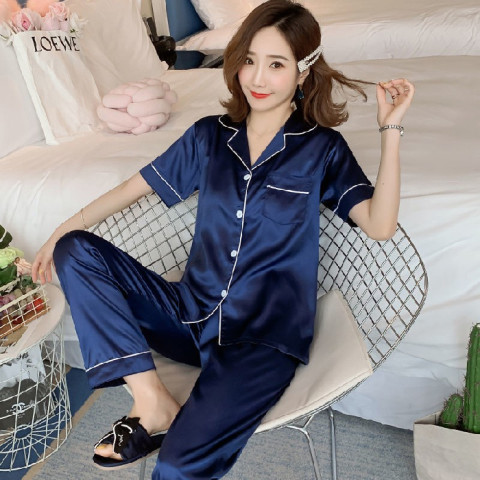 Spring Summer Ice Silk Pajamas for Women Long Sleeve 10 Colors Plus Size Loose M-5XL Homewear Imitation Silk Set Autumn