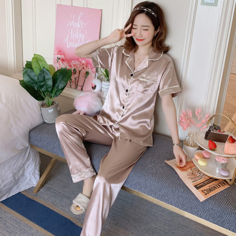 Spring Summer Ice Silk Pajamas for Women Long Sleeve 10 Colors Plus Size Loose M-5XL Homewear Imitation Silk Set Autumn