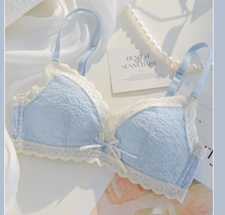 Women's Underwear Small Chest Push-Up Lace Wireless Thin Bra Set with Side Support Anti-Sagging for Girls