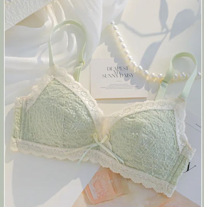 Women's Underwear Small Chest Push-Up Lace Wireless Thin Bra Set with Side Support Anti-Sagging for Girls