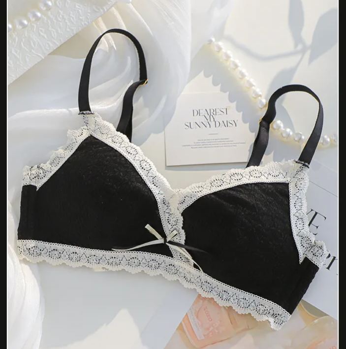 Women's Underwear Small Chest Push-Up Lace Wireless Thin Bra Set with Side Support Anti-Sagging for Girls