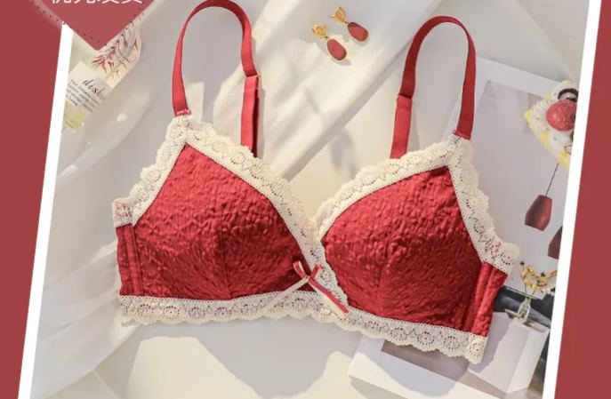 Women's Underwear Small Chest Push-Up Lace Wireless Thin Bra Set with Side Support Anti-Sagging for Girls