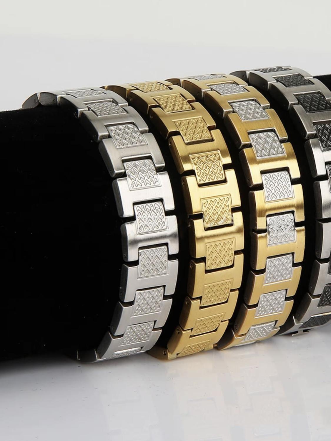 Edelstahl Armband Herren Elegant, Krokodil-Muster Titanstahl Armreif, CasualModeschmuck, Perfektes Geschenk furManner Urlaub Handgelenk SchmuckAccessoires
