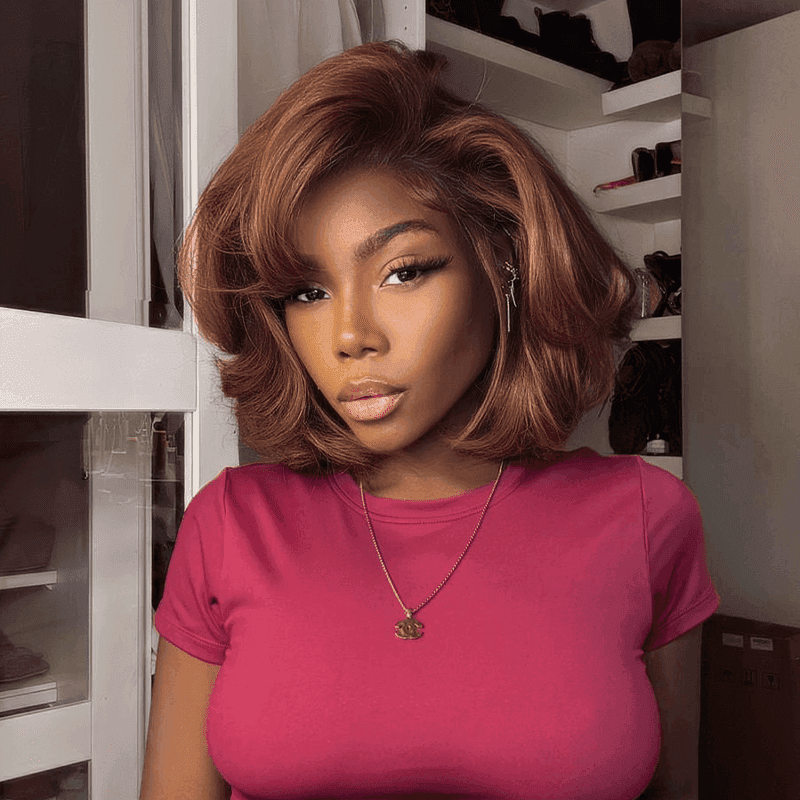 Couche C Partie Glueless 7x4 Brun Caramel Blond Mixte/Naturel Bob Perruque Sans Colle