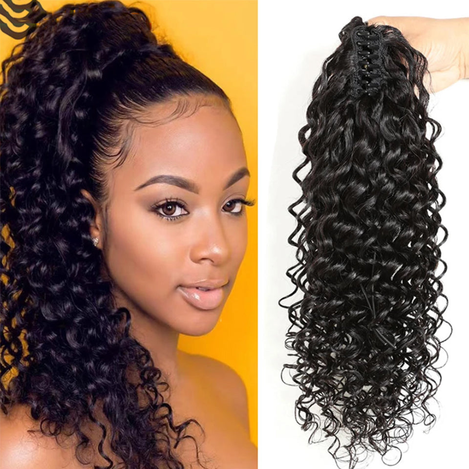 Deep Wave Claw Ponytail Human Hair Extension For Women