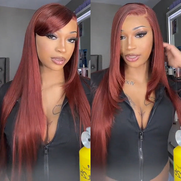 Autumn Vibe Reddish Brown Colored Lace Front Wigs Straight and Body Wave Human Hair Wigs