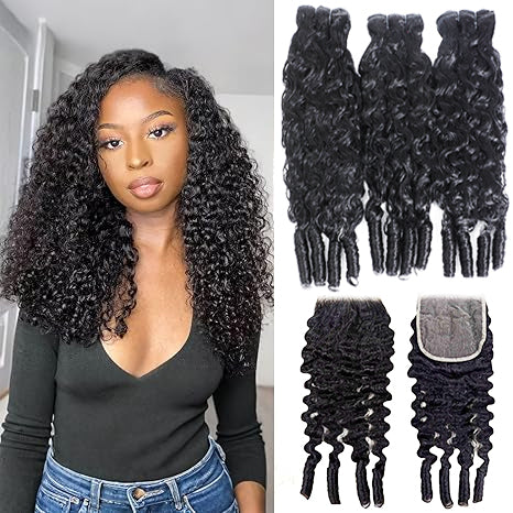  Natural Black Burmese Curly 3 Bundles with 4x4 Lace Closure Burmese Human Hair Extension