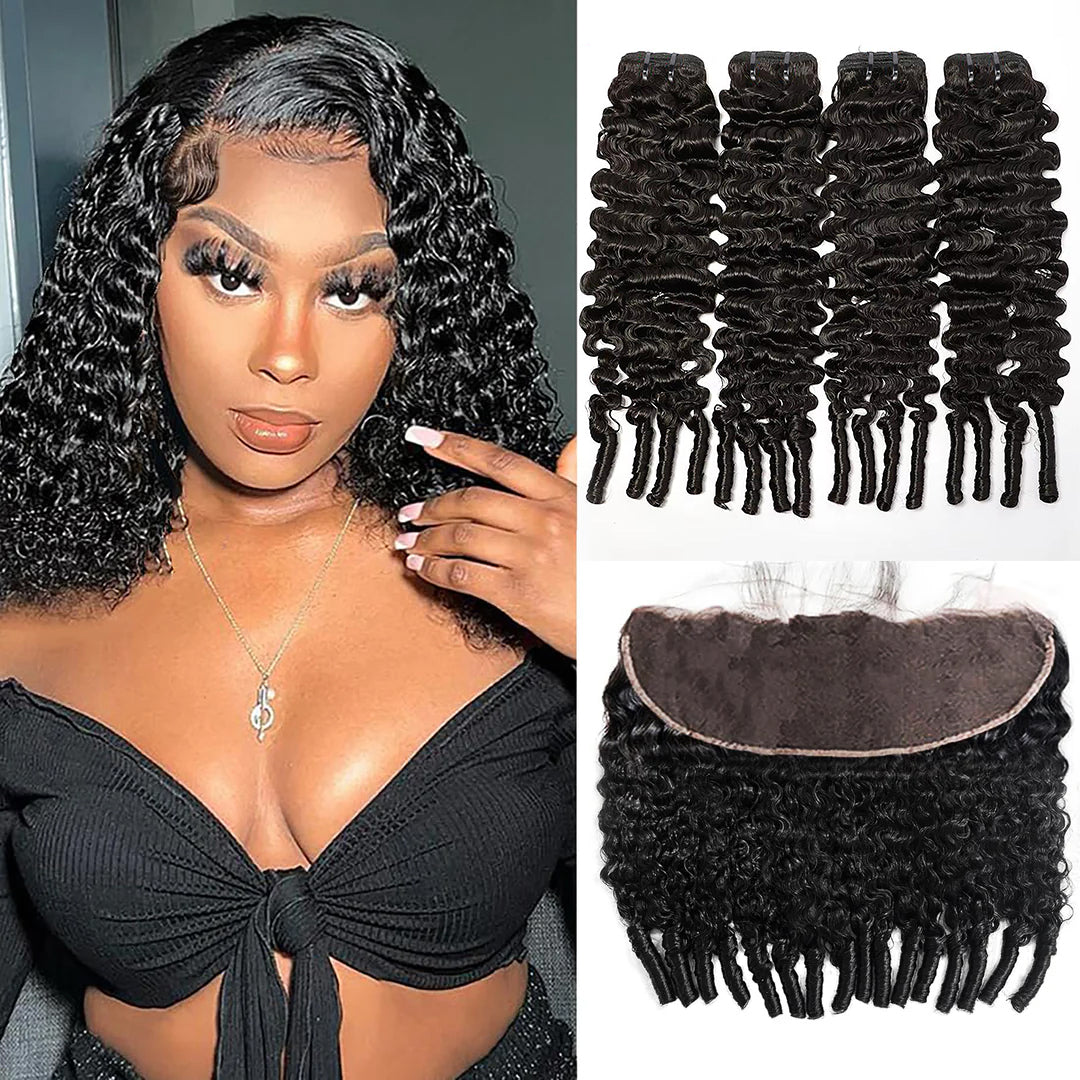  Natural Black Burmese Curly 4 Bundles With 13x4 Lace Frontal Brazilian Virgin Hair