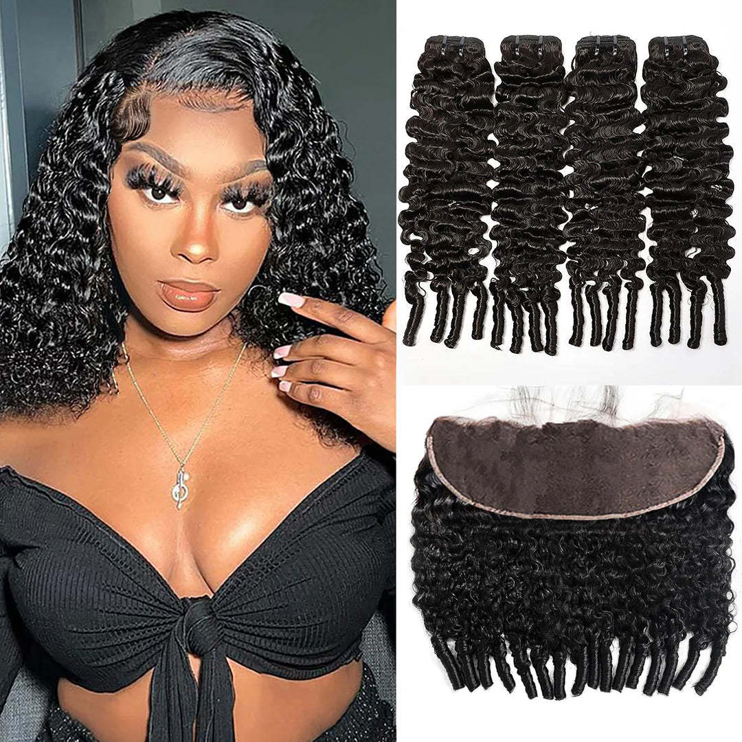  Natural Black Burmese Curly 4 Bundles With 13x4 Lace Frontal Brazilian Virgin Hair