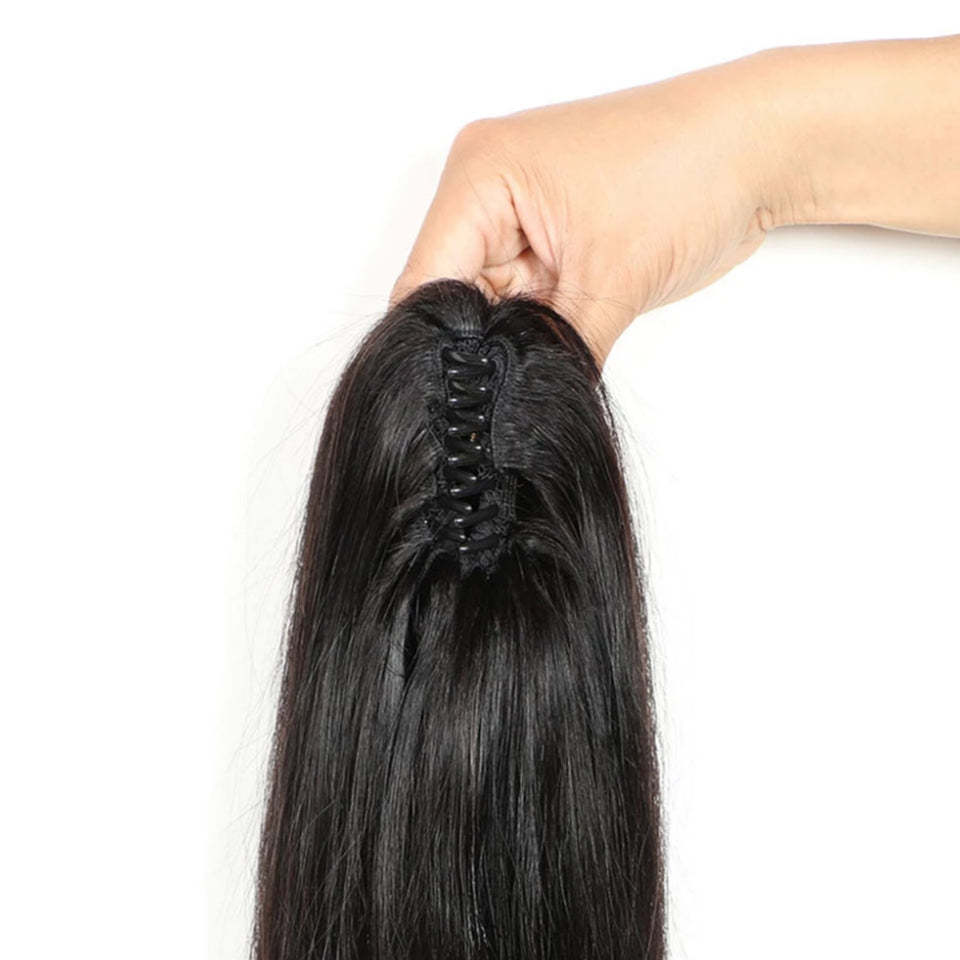 Straight Claws In Ponytail 100% Brazilian Human Hair Extensions Natural Black