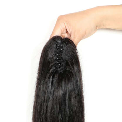 Straight Claws In Ponytail 100% Brazilian Human Hair Extensions Natural Black