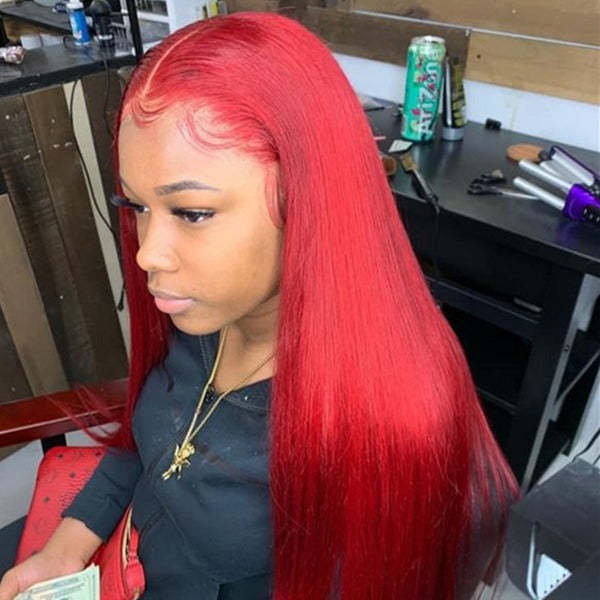 Cherry Red Color Lace Front & Closure Wig Pre-Colored Human Hair Wigs 