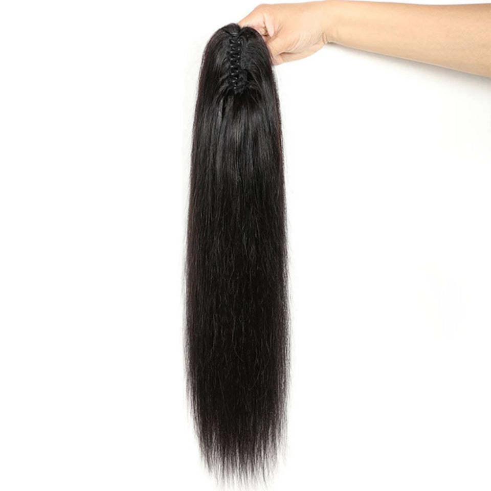 Straight Claws In Ponytail 100% Brazilian Human Hair Extensions Natural Black