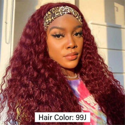  100% Human Hair Grip Headband Scarf Wig Water Wave Human Hair Wig Curly No plucking wigs for Women No Glue No Sew In