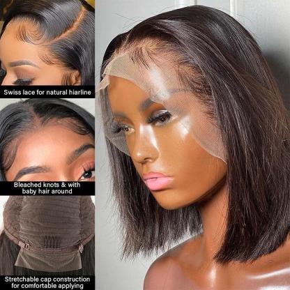Straight Hair Short Bob Human Hair 13x4 13x6 HD Lace Frontal Wigs Pre-plucked Natural Hairline