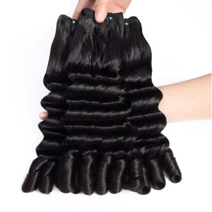  Hair Burmese Curly Funmi Loose Deep 4 Bundles with 4x4 Lace Closure Natural Black For Woman