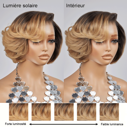 13x4 Glueless Blonde Color Ombre Layered Bob Wig Glueless Wavy