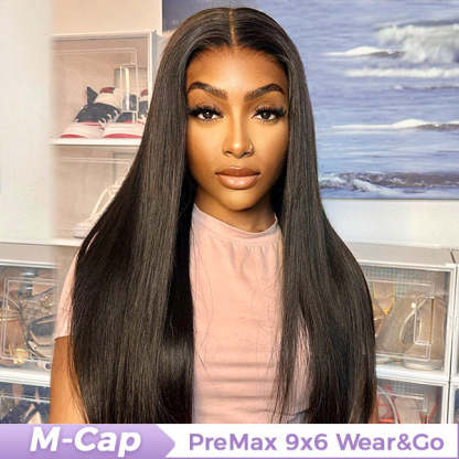  M-cap Straight Wear Go Wigs Pre Cut 9x6 HD Lace Bleached Knots Glueless Wigs Human Hair Tiny Knots Pre Plucked Hairline