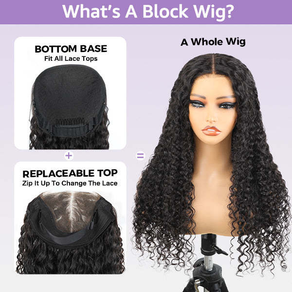 WIGARI Block Wig Kinky Curly Bleached Knots Wig With Optional Replaceable Zip Lace Tops