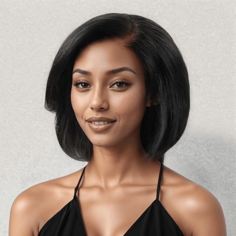 Pre-plucked 13x4 Glueless Layered Cut Natural Color Bob Wig Glueless Wavy