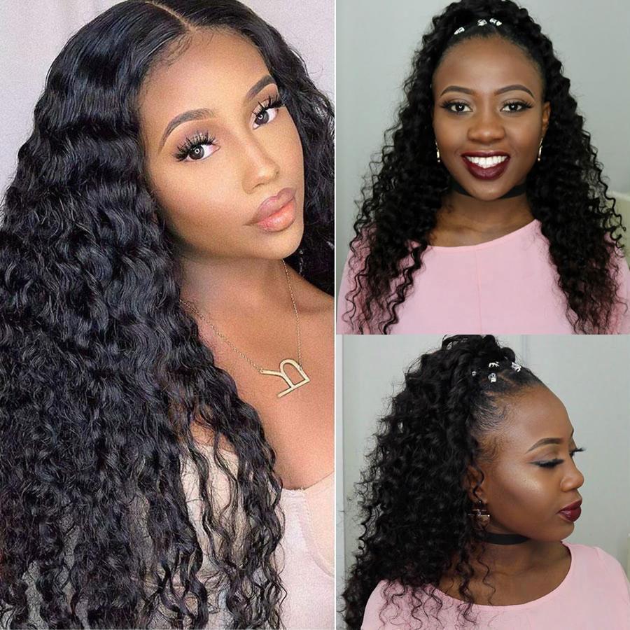 U Part Wigs Deep Wave Brazilian Virgin Human Hair 2x4 U Shape Glueless Wigs 180% Density With Straps Combs For Women