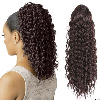 #4 Brown Water wave  Claw Clip On Ponytail Extension Hair For Women Pony Tail Hair Hairpiece