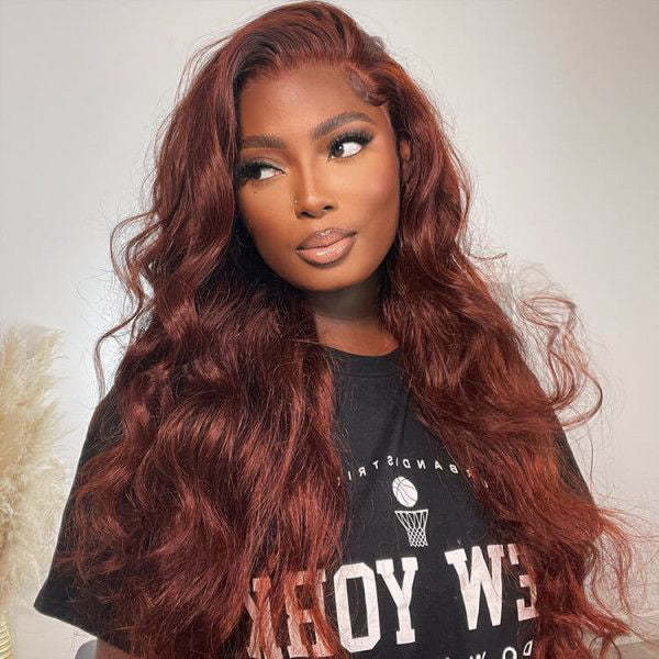 Pre-cut Lace Wig Body Wave Hair Reddish Brown Color Wear Go Glueless Wig 7x5 Lace Wig Preplucked with Natural Hairline