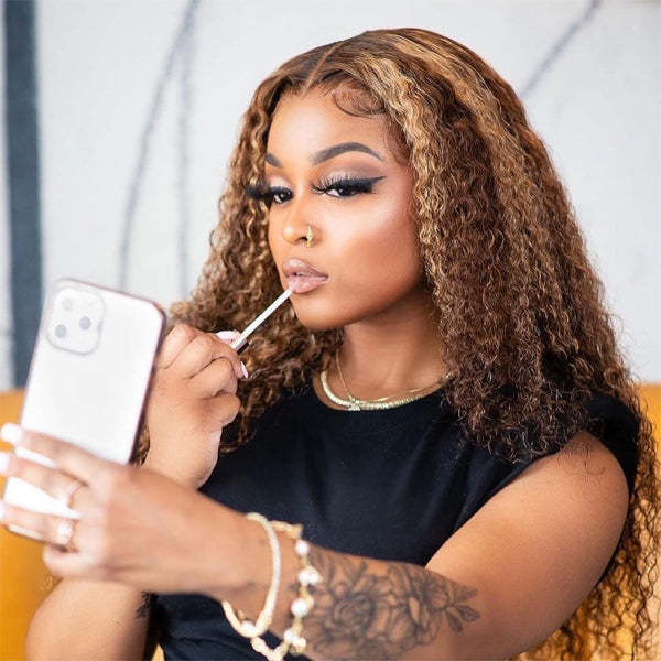 Water Wave 4/27 Highlight Wear Go Glueless Wig Pre-cut Lace Wig 7x5 HD Lace Wig Preplucked with Natural Hairline