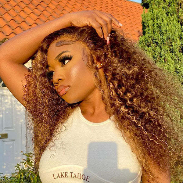 Balayage Highlights 13x4 4x4 Lace Front Wigs Ombre Highlight Curly Honey Blonde Colored Human Hair Wigs