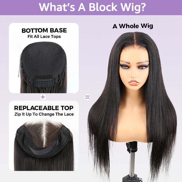 24h Shipping | Wigari Block Wig Straight Hair Bleached Knots Wig With Optional Replaceable Zip Lace Tops