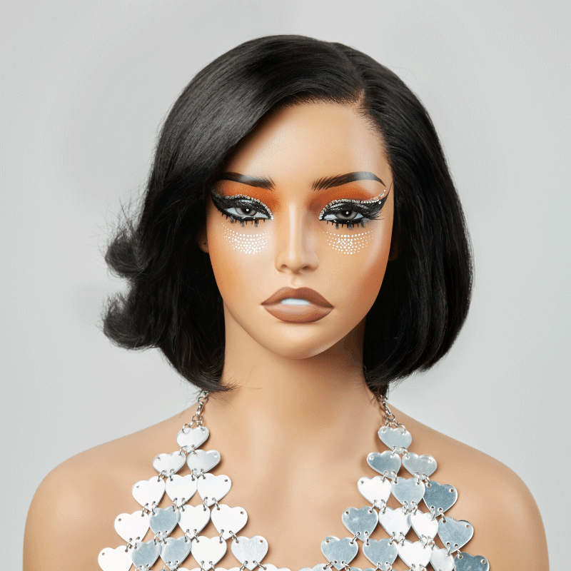 Pre-plucked 13x4 Glueless Layered Cut Natural Color Bob Wig Glueless Wavy